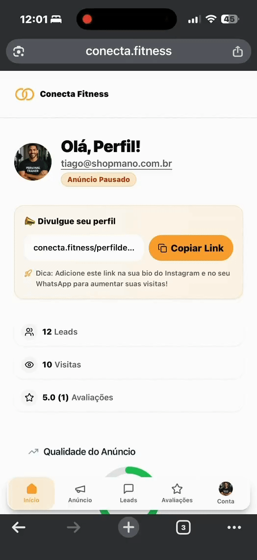 Demonstração da plataforma Conecta Fitness